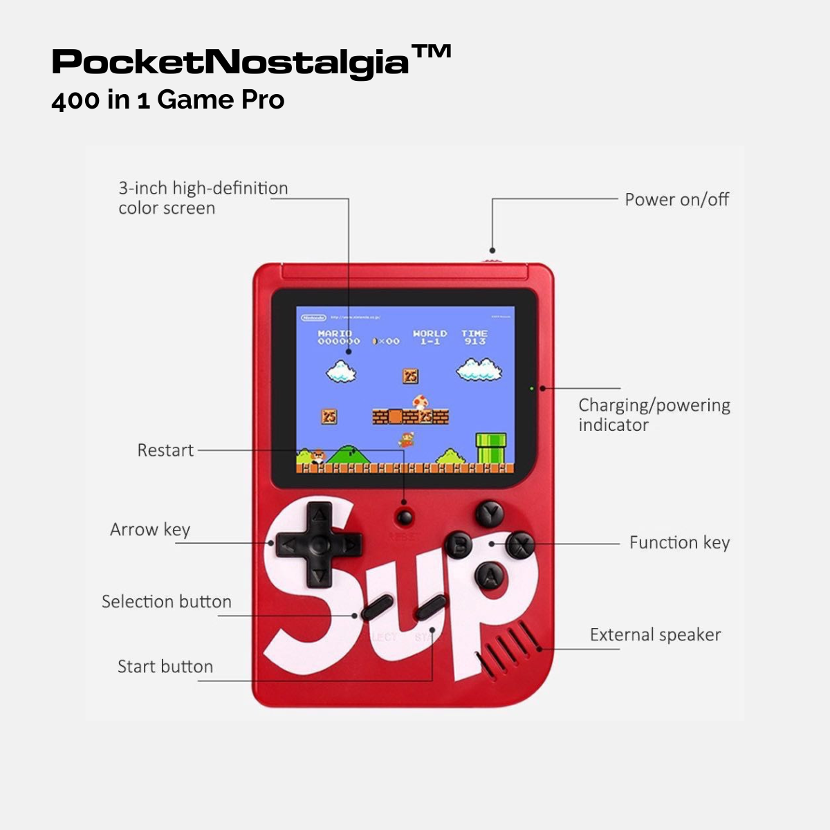 PocketNostalgia™ 400 in 1 Game Pro